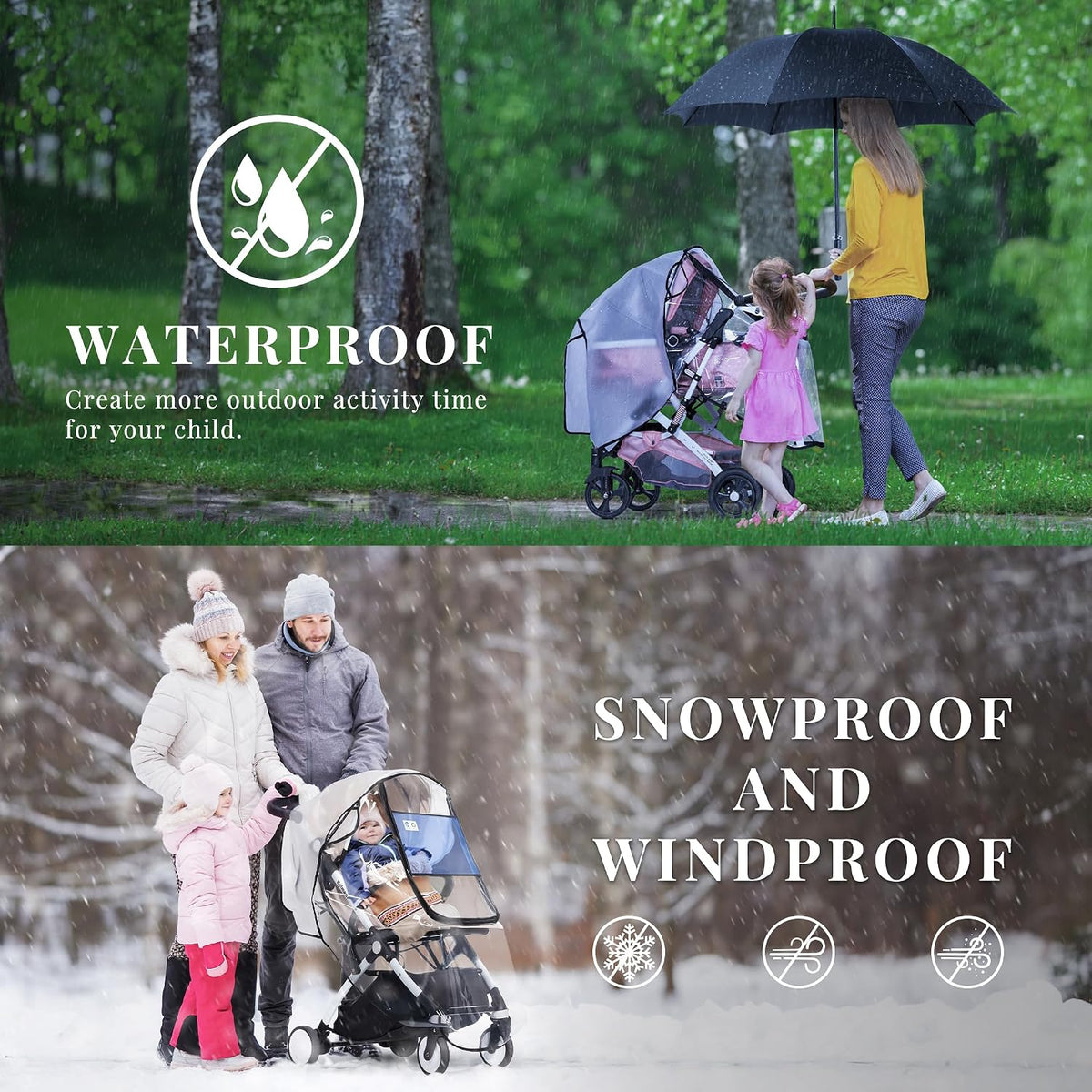 Stroller Rain Cover,Universal Stroller Accessory,Waterproof,Windproof Protection,Protect from Dust Snow,Baby Travel Weather Shield