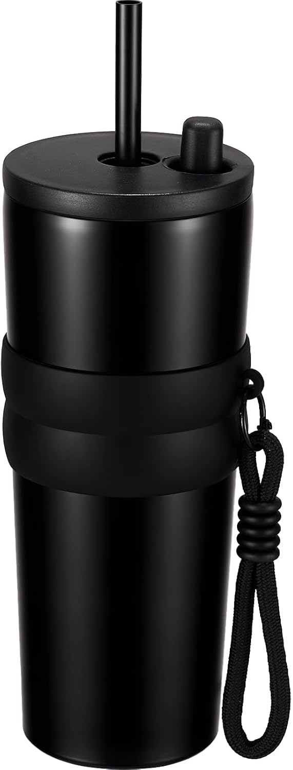 Spill Proof Tumbler with Straw, Slim Stainless Steel Water Bottle | 20oz; Leak-proof lid and retractable straw carry coffee for travel; vacuum-insulated design; For standard car cup holders.