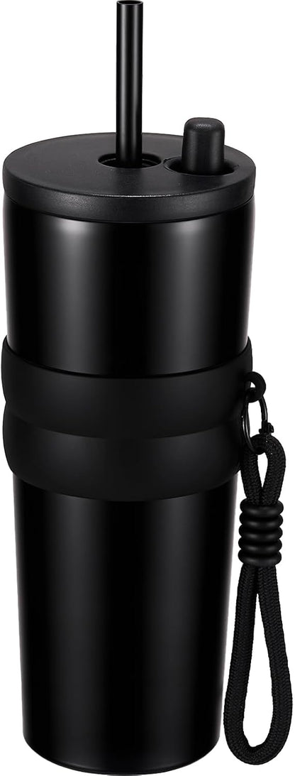 Spill Proof Tumbler with Straw, Slim Stainless Steel Water Bottle | 20oz; Leak-proof lid and retractable straw carry coffee for travel; vacuum-insulated design; For standard car cup holders.