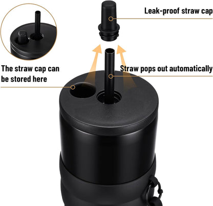 Spill Proof Tumbler with Straw, Slim Stainless Steel Water Bottle | 20oz; Leak-proof lid and retractable straw carry coffee for travel; vacuum-insulated design; For standard car cup holders.