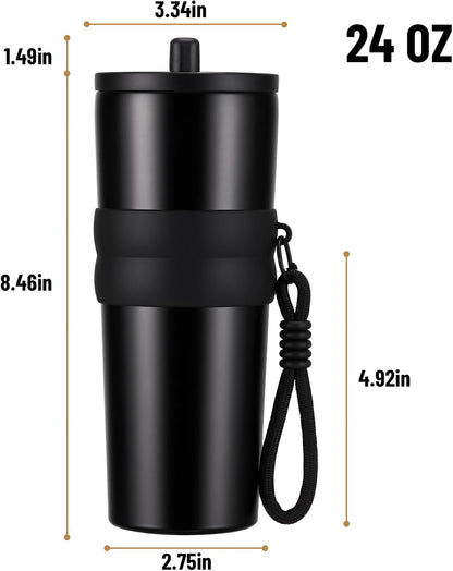 Spill Proof Tumbler with Straw, Slim Stainless Steel Water Bottle | 20oz; Leak-proof lid and retractable straw carry coffee for travel; vacuum-insulated design; For standard car cup holders.