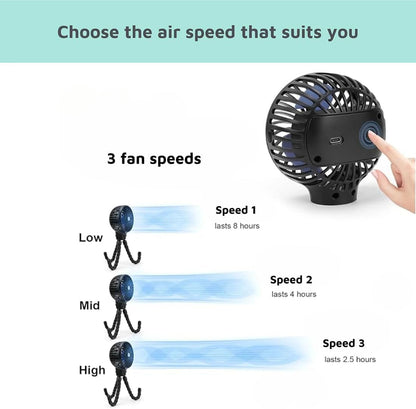 Rechargeable Octopus Pram & Stroller Fan - Keep Baby Cool on the Go (pink)
