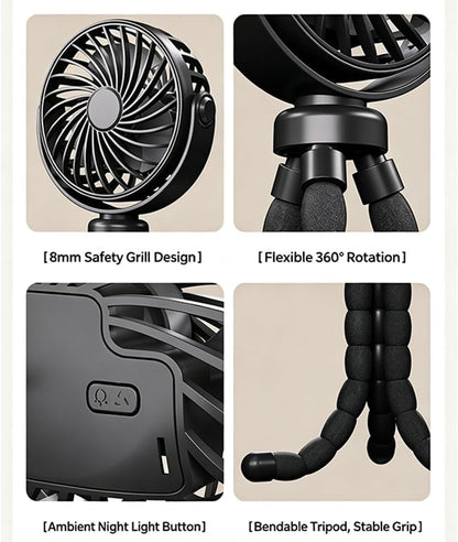 Rechargeable Octopus Pram & Stroller Fan - Keep Baby Cool on the Go (pink)