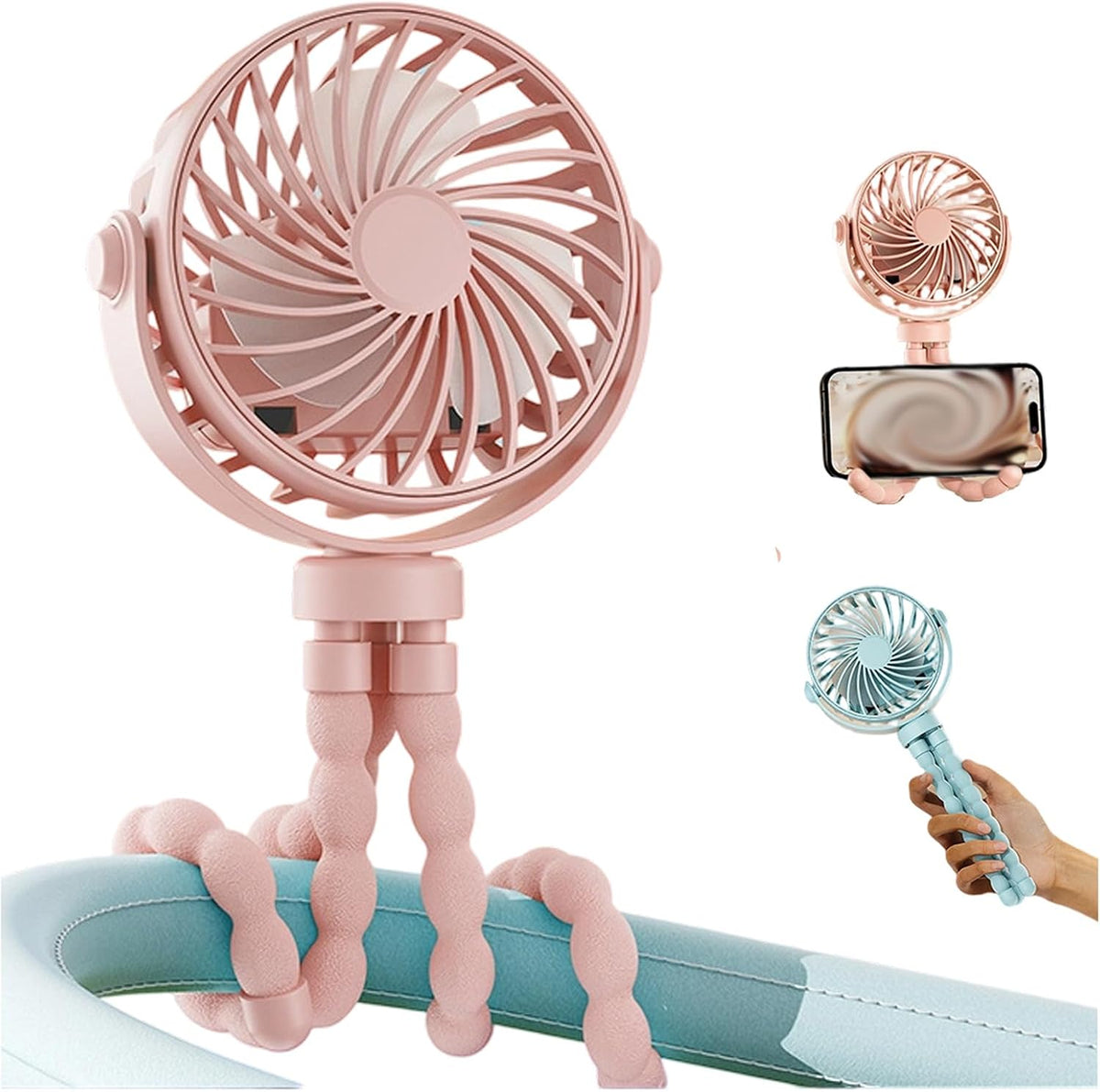 Rechargeable Octopus Pram & Stroller Fan - Keep Baby Cool on the Go (pink)