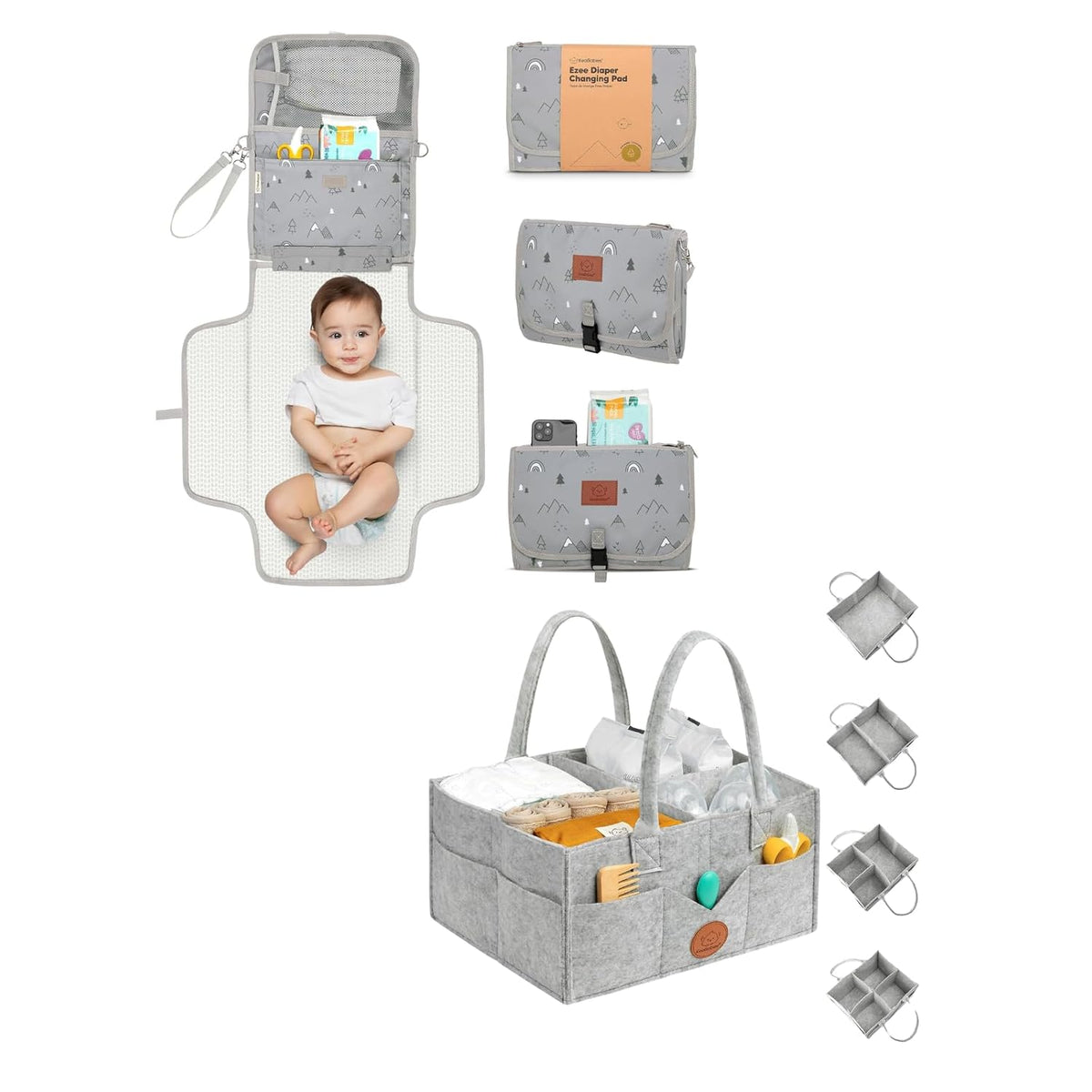 Portable Diaper Changing Pad and Baby Diaper Caddy Organizer - Waterproof Foldable Baby Changing Mat - Large Baby Organizer for Nursery, Foldable Baby Diaper Clutch