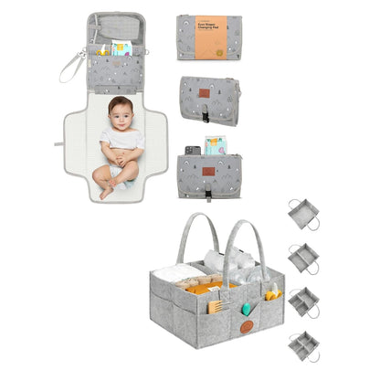 Portable Diaper Changing Pad and Baby Diaper Caddy Organizer - Waterproof Foldable Baby Changing Mat - Large Baby Organizer for Nursery, Foldable Baby Diaper Clutch