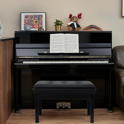 Adjustable Double/Duet Piano Bench,Solid Wood Piano Chair,Waterproof Piano Seat with Storage for Music Books & Leather Cushion,Heavy Duty Piano Stool for Keyboard Piano