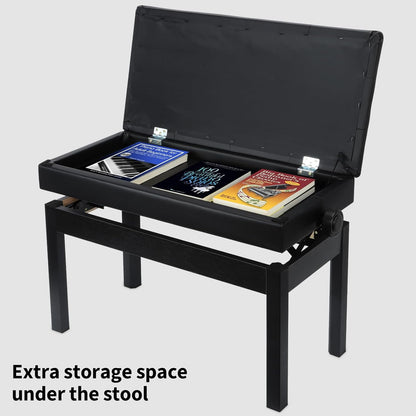 Adjustable Double/Duet Piano Bench,Solid Wood Piano Chair,Waterproof Piano Seat with Storage for Music Books & Leather Cushion,Heavy Duty Piano Stool for Keyboard Piano