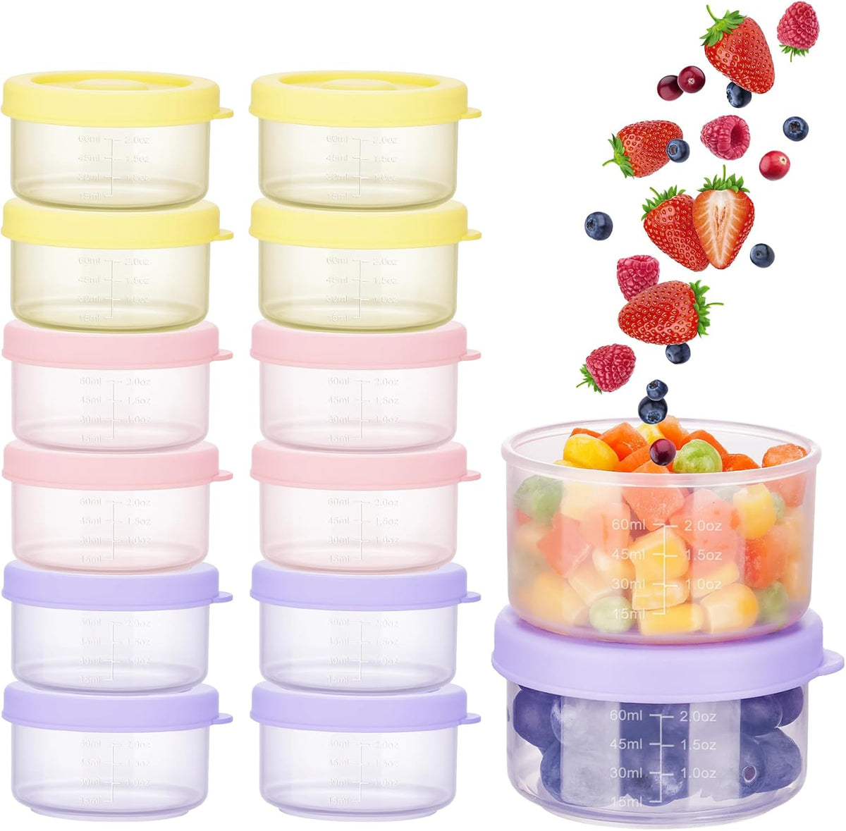 12-Pack 2oz Baby Food Puree Containers with Lids, Snack Storage Cups