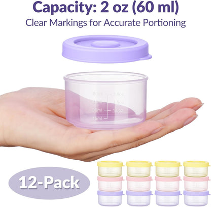 12-Pack 2oz Baby Food Puree Containers with Lids, Snack Storage Cups