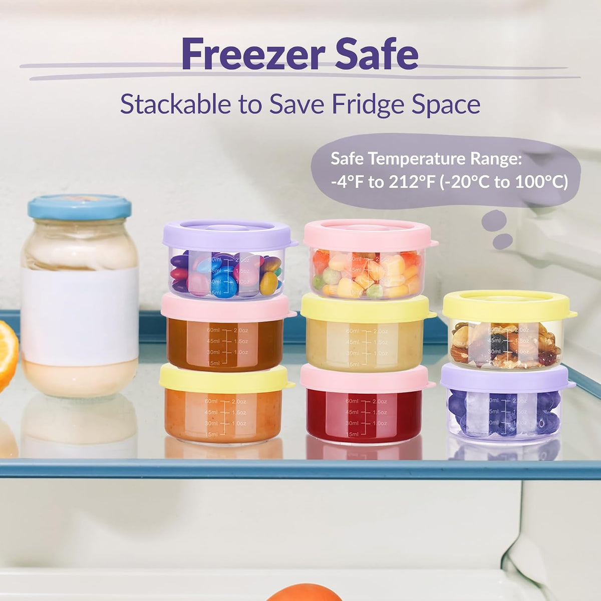 12-Pack 2oz Baby Food Puree Containers with Lids, Snack Storage Cups