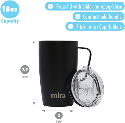 18 oz Insulated Coffee Mug - Stainless Steel Travel Cup with Easy-Grip Handle - Car Cup Holder Compatible - Taffy Pink