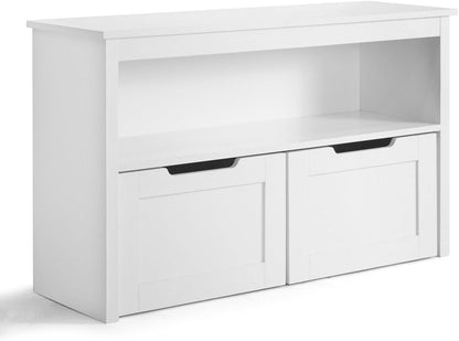 Toy Storage Organizer with 2 Wheeled Drawers, White, Playroom Organization and Storage, Floor Toy Box with Wheels and Shelf, for Kids, Boys and Girls, Nursery, Playroom and Bedroom