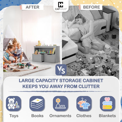 Toy Storage Organizer with 2 Wheeled Drawers, White, Playroom Organization and Storage, Floor Toy Box with Wheels and Shelf, for Kids, Boys and Girls, Nursery, Playroom and Bedroom