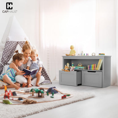 Toy Storage Organizer with 2 Wheeled Drawers, White, Playroom Organization and Storage, Floor Toy Box with Wheels and Shelf, for Kids, Boys and Girls, Nursery, Playroom and Bedroom