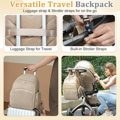 Diaper Bag Backpack - Baby Diaper Bag with Diaper Changing Pad Quilted Travel Diaper Backpack with 16 Pockets Waterproof Mommy Bag Large Baby Shower Gifts for Mom & Dad-Black