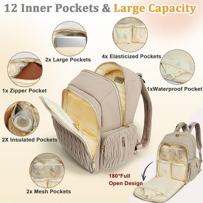 Diaper Bag Backpack - Baby Diaper Bag with Diaper Changing Pad Quilted Travel Diaper Backpack with 16 Pockets Waterproof Mommy Bag Large Baby Shower Gifts for Mom & Dad-Black