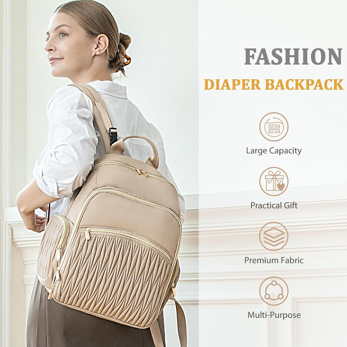 Diaper Bag Backpack - Baby Diaper Bag with Diaper Changing Pad Quilted Travel Diaper Backpack with 16 Pockets Waterproof Mommy Bag Large Baby Shower Gifts for Mom & Dad-Black