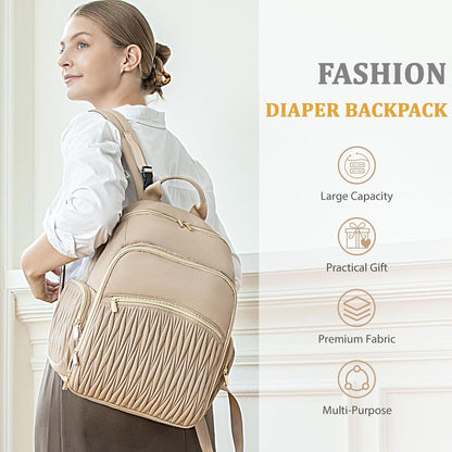Diaper Bag Backpack - Baby Diaper Bag with Diaper Changing Pad Quilted Travel Diaper Backpack with 16 Pockets Waterproof Mommy Bag Large Baby Shower Gifts for Mom & Dad-Black