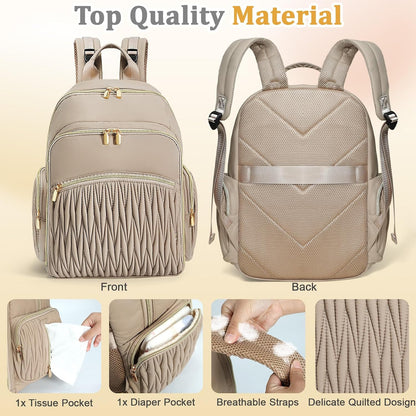 Diaper Bag Backpack - Baby Diaper Bag with Diaper Changing Pad Quilted Travel Diaper Backpack with 16 Pockets Waterproof Mommy Bag Large Baby Shower Gifts for Mom & Dad-Black