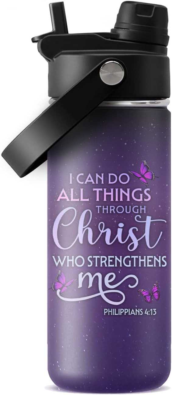 Christian Gifts for Women - I Can Do All Things Christ Water Bottle Water Bottle 18oz - Inspirational Religious Faith Gifts for Women - Christian Jesus God Bible Verse Prayer Gift for Christmas