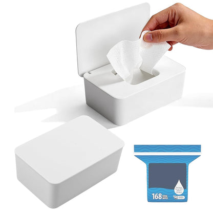 2 Pack Wipes Dispenser Compatible with Cottonelle Refill Pack, Flushable Wet Wipes Container, Wipe Holder with Lid to Keep Wipes Fresh, Refillable Wipe Case, Dust-Proof & Non-Slip