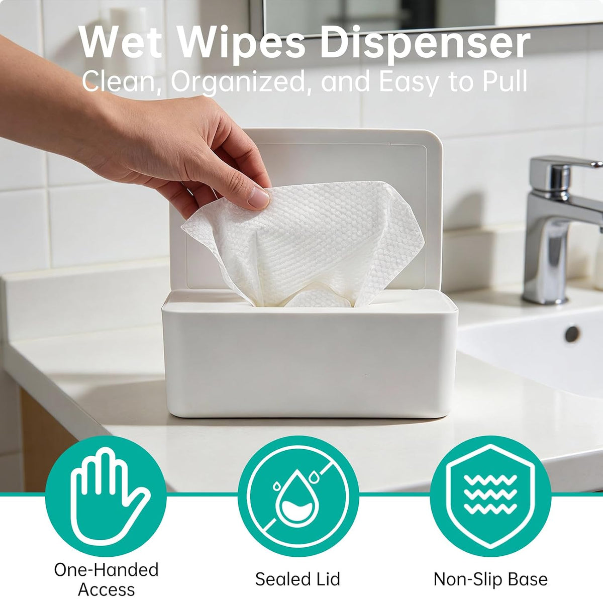 2 Pack Wipes Dispenser Compatible with Cottonelle Refill Pack, Flushable Wet Wipes Container, Wipe Holder with Lid to Keep Wipes Fresh, Refillable Wipe Case, Dust-Proof & Non-Slip
