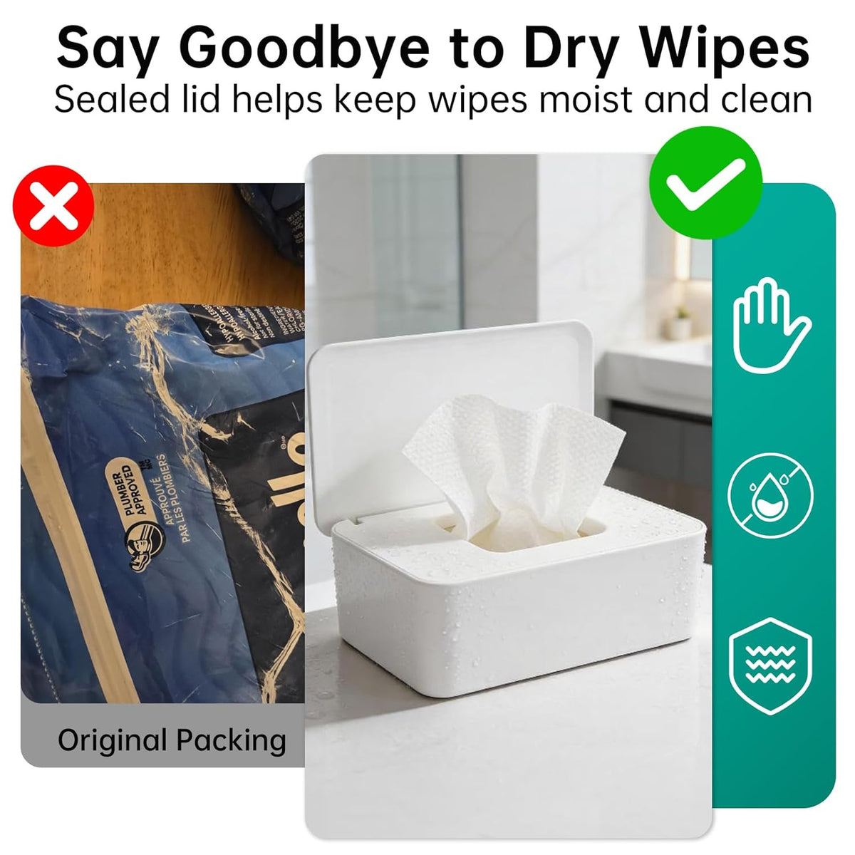 2 Pack Wipes Dispenser Compatible with Cottonelle Refill Pack, Flushable Wet Wipes Container, Wipe Holder with Lid to Keep Wipes Fresh, Refillable Wipe Case, Dust-Proof & Non-Slip