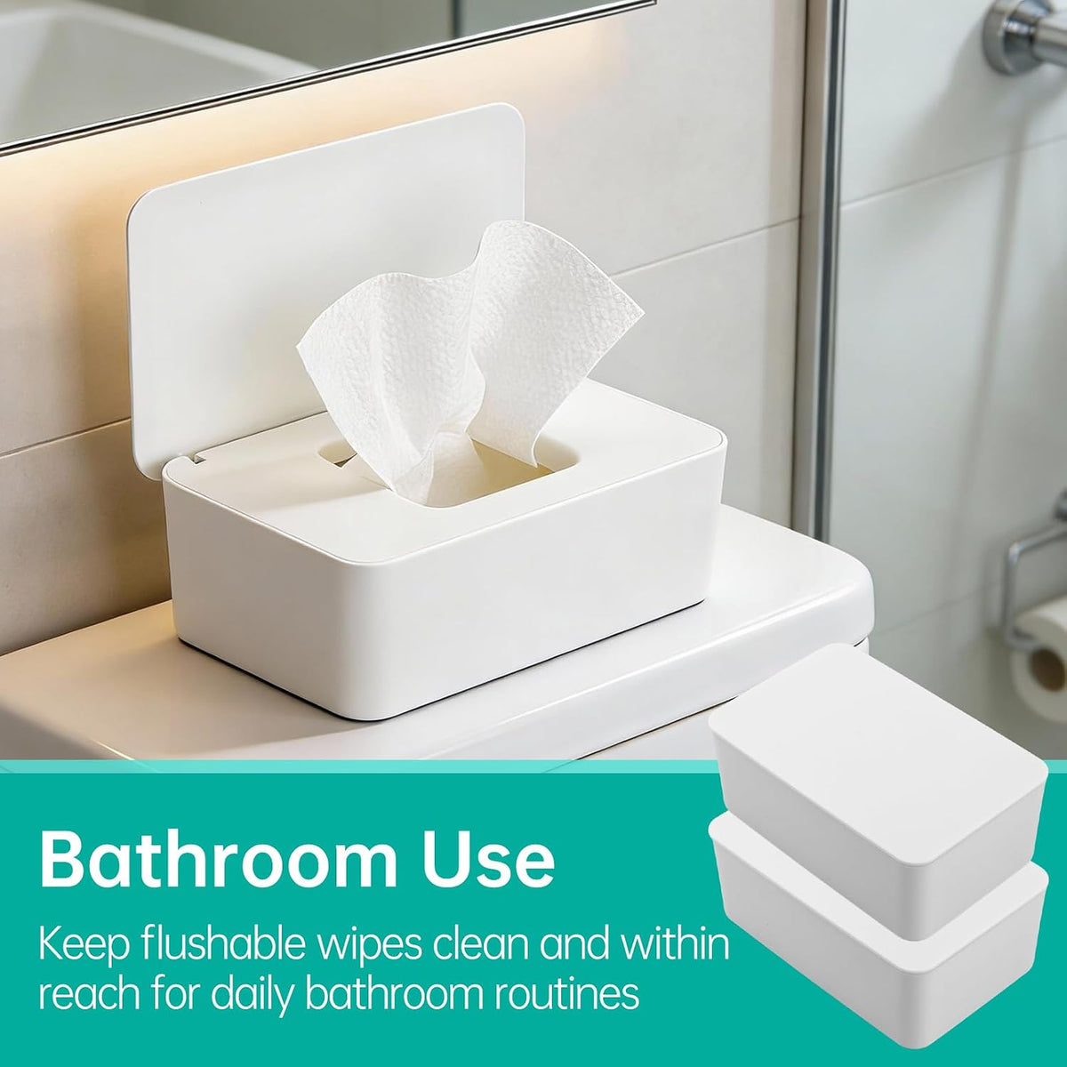 2 Pack Wipes Dispenser Compatible with Cottonelle Refill Pack, Flushable Wet Wipes Container, Wipe Holder with Lid to Keep Wipes Fresh, Refillable Wipe Case, Dust-Proof & Non-Slip