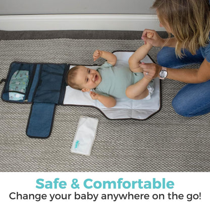 Travel Changing Pad: Portable Diaper Changing Pad for Baby - Foldable Changing Mat with Pockets - Navy