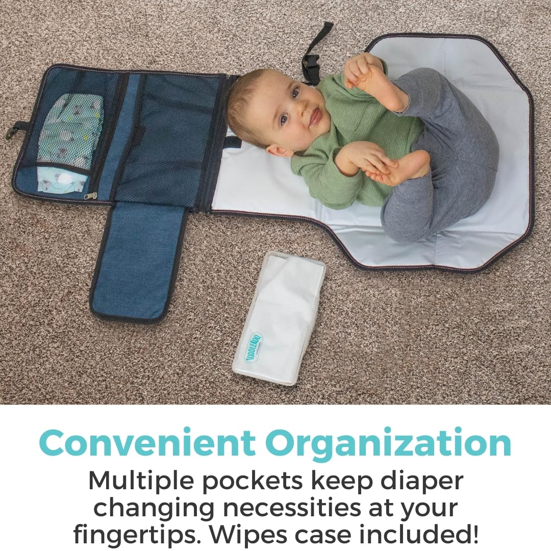 Travel Changing Pad: Portable Diaper Changing Pad for Baby - Foldable Changing Mat with Pockets - Navy