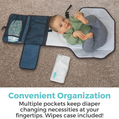 Travel Changing Pad: Portable Diaper Changing Pad for Baby - Foldable Changing Mat with Pockets - Navy