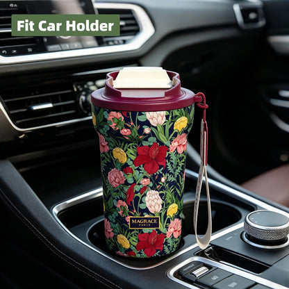 MAGRACE Ceramic Lined Reusable Travel Cups with Lids 14 Oz Kitten Aesthetic | Double Wall Vacuum Insulated Mug Cat Lovers Hot & Cold Drinks, Mom Gifts Water Bottle for Women Men Friend Birthday Party