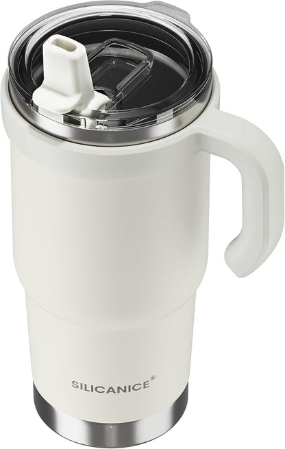 30oz Hygienic Insulated Tumbler with Handle — 100% Leakproof Lid with Removable Spout & Straw, Reinforced Vacuum-Protection Base, Cup Holder Friendly, for Travel/Gym/Office- Black