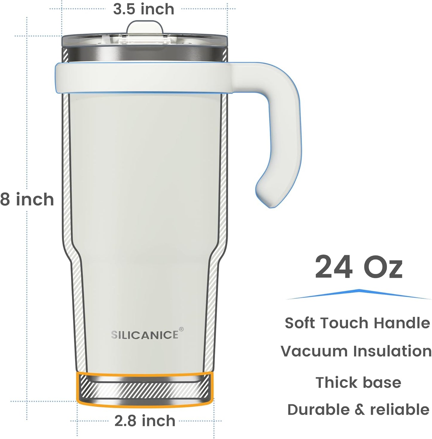 30oz Hygienic Insulated Tumbler with Handle — 100% Leakproof Lid with Removable Spout & Straw, Reinforced Vacuum-Protection Base, Cup Holder Friendly, for Travel/Gym/Office- Black