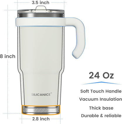 30oz Hygienic Insulated Tumbler with Handle — 100% Leakproof Lid with Removable Spout & Straw, Reinforced Vacuum-Protection Base, Cup Holder Friendly, for Travel/Gym/Office- Black
