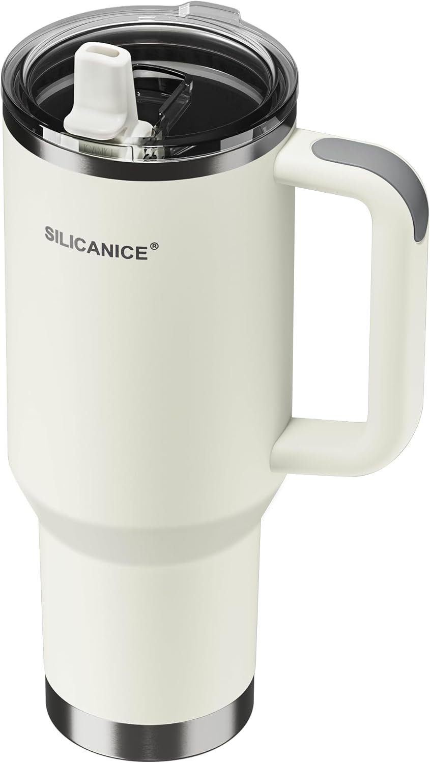 30oz Hygienic Insulated Tumbler with Handle — 100% Leakproof Lid with Removable Spout & Straw, Reinforced Vacuum-Protection Base, Cup Holder Friendly, for Travel/Gym/Office- Black