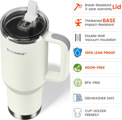 30oz Hygienic Insulated Tumbler with Handle — 100% Leakproof Lid with Removable Spout & Straw, Reinforced Vacuum-Protection Base, Cup Holder Friendly, for Travel/Gym/Office- Black