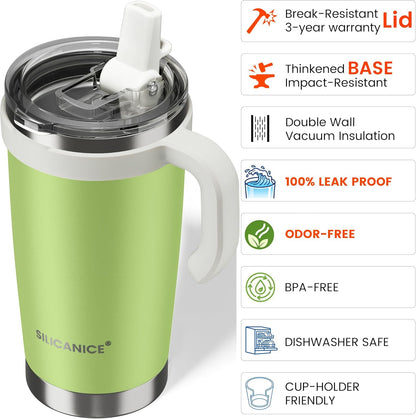 30oz Hygienic Insulated Tumbler with Handle — 100% Leakproof Lid with Removable Spout & Straw, Reinforced Vacuum-Protection Base, Cup Holder Friendly, for Travel/Gym/Office- Black