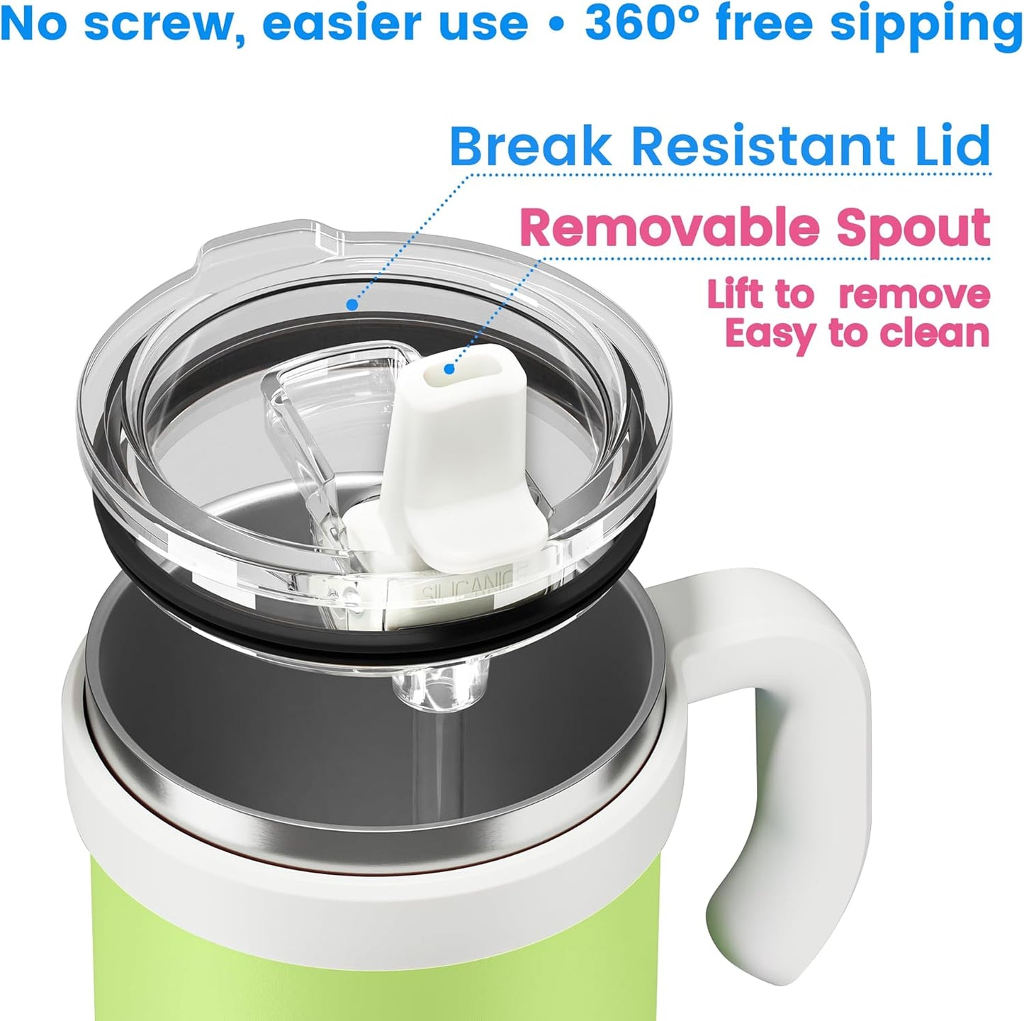 30oz Hygienic Insulated Tumbler with Handle — 100% Leakproof Lid with Removable Spout & Straw, Reinforced Vacuum-Protection Base, Cup Holder Friendly, for Travel/Gym/Office- Black