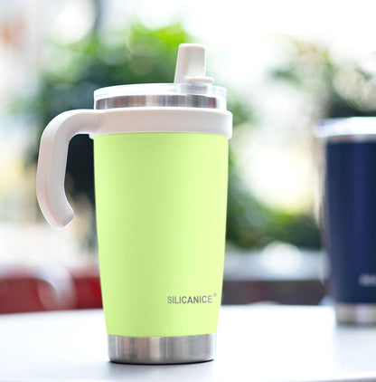 30oz Hygienic Insulated Tumbler with Handle — 100% Leakproof Lid with Removable Spout & Straw, Reinforced Vacuum-Protection Base, Cup Holder Friendly, for Travel/Gym/Office- Black