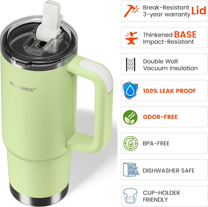 30oz Hygienic Insulated Tumbler with Handle — 100% Leakproof Lid with Removable Spout & Straw, Reinforced Vacuum-Protection Base, Cup Holder Friendly, for Travel/Gym/Office- Black