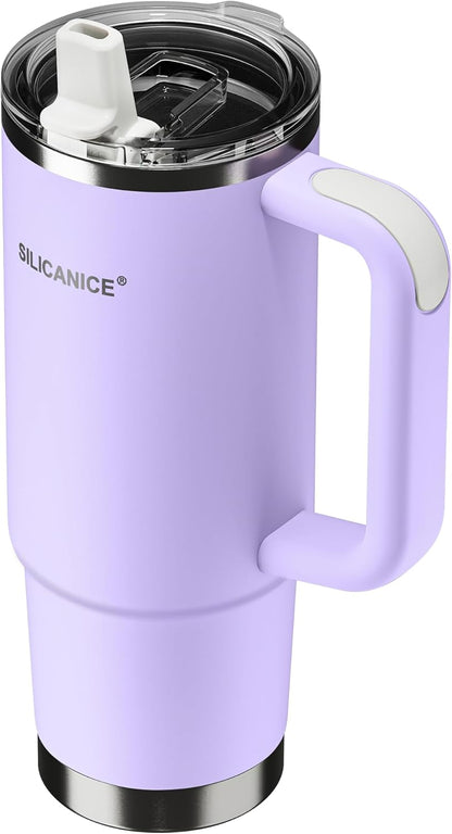 30oz Hygienic Insulated Tumbler with Handle — 100% Leakproof Lid with Removable Spout & Straw, Reinforced Vacuum-Protection Base, Cup Holder Friendly, for Travel/Gym/Office- Black