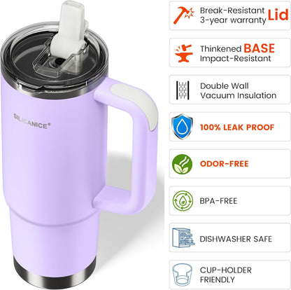 30oz Hygienic Insulated Tumbler with Handle — 100% Leakproof Lid with Removable Spout & Straw, Reinforced Vacuum-Protection Base, Cup Holder Friendly, for Travel/Gym/Office- Black