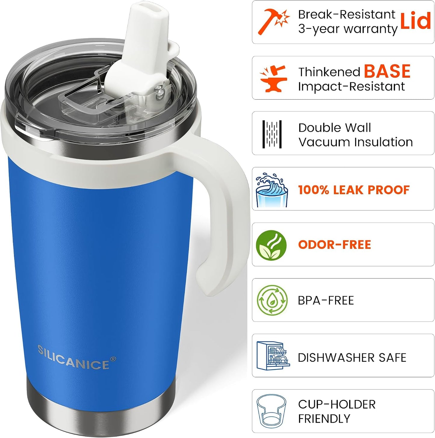 30oz Hygienic Insulated Tumbler with Handle — 100% Leakproof Lid with Removable Spout & Straw, Reinforced Vacuum-Protection Base, Cup Holder Friendly, for Travel/Gym/Office- Black
