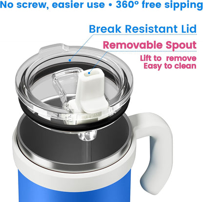 30oz Hygienic Insulated Tumbler with Handle — 100% Leakproof Lid with Removable Spout & Straw, Reinforced Vacuum-Protection Base, Cup Holder Friendly, for Travel/Gym/Office- Black