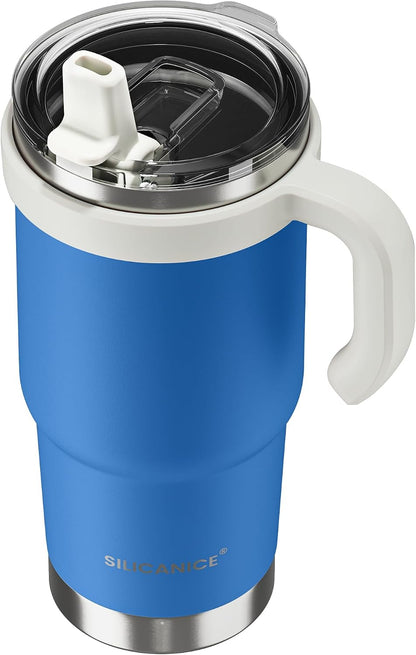 30oz Hygienic Insulated Tumbler with Handle — 100% Leakproof Lid with Removable Spout & Straw, Reinforced Vacuum-Protection Base, Cup Holder Friendly, for Travel/Gym/Office- Black