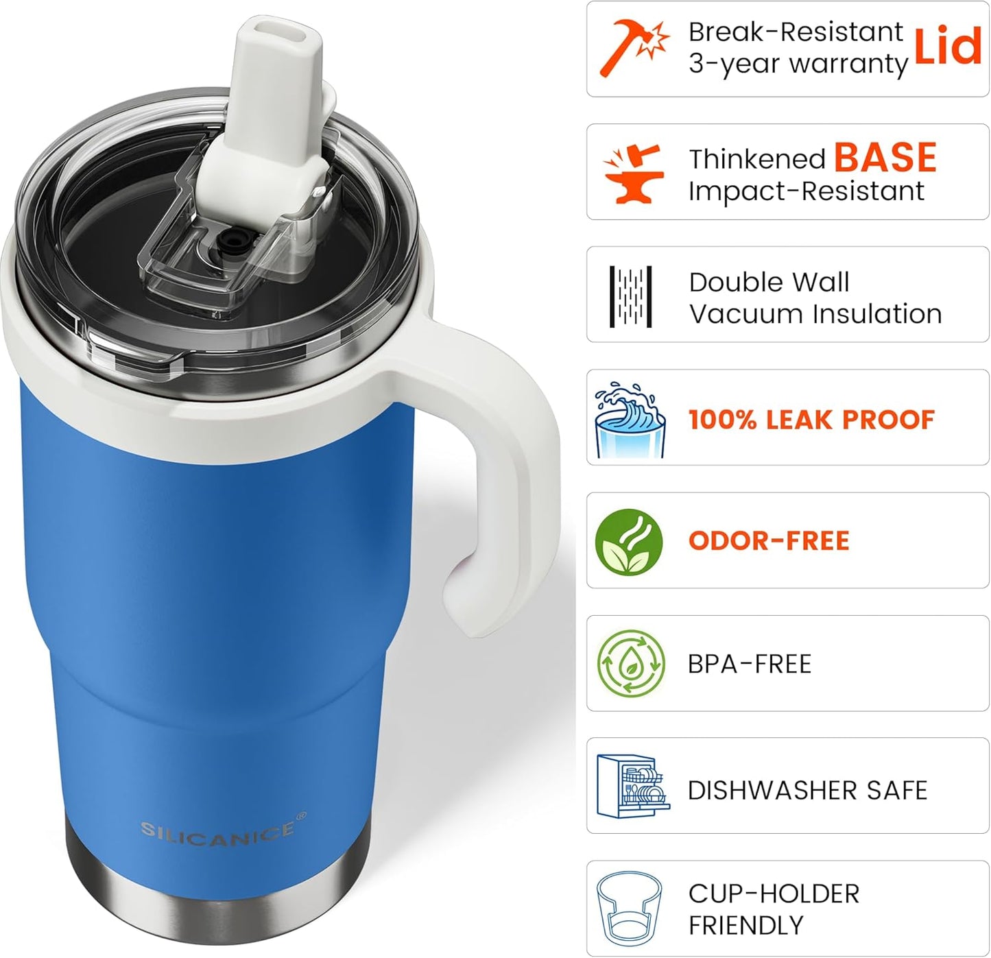 30oz Hygienic Insulated Tumbler with Handle — 100% Leakproof Lid with Removable Spout & Straw, Reinforced Vacuum-Protection Base, Cup Holder Friendly, for Travel/Gym/Office- Black