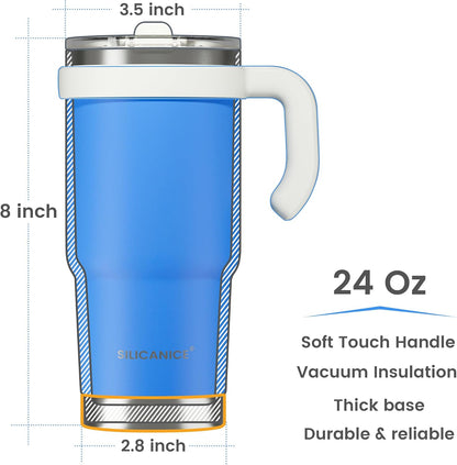 30oz Hygienic Insulated Tumbler with Handle — 100% Leakproof Lid with Removable Spout & Straw, Reinforced Vacuum-Protection Base, Cup Holder Friendly, for Travel/Gym/Office- Black