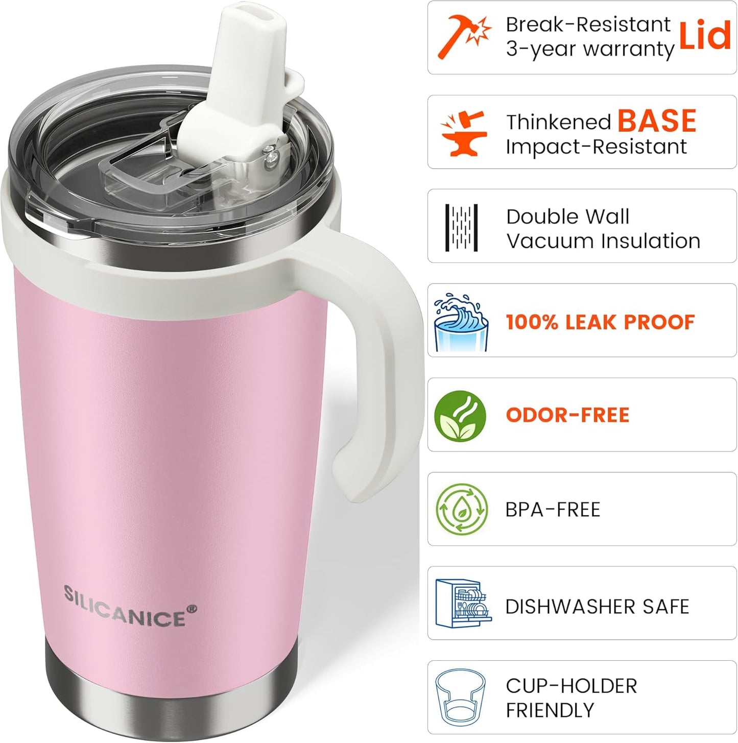 30oz Hygienic Insulated Tumbler with Handle — 100% Leakproof Lid with Removable Spout & Straw, Reinforced Vacuum-Protection Base, Cup Holder Friendly, for Travel/Gym/Office- Black